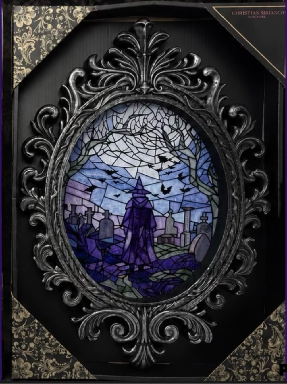 Christian Siriano Halloween Witch stained glass style framed wall art viral nwt